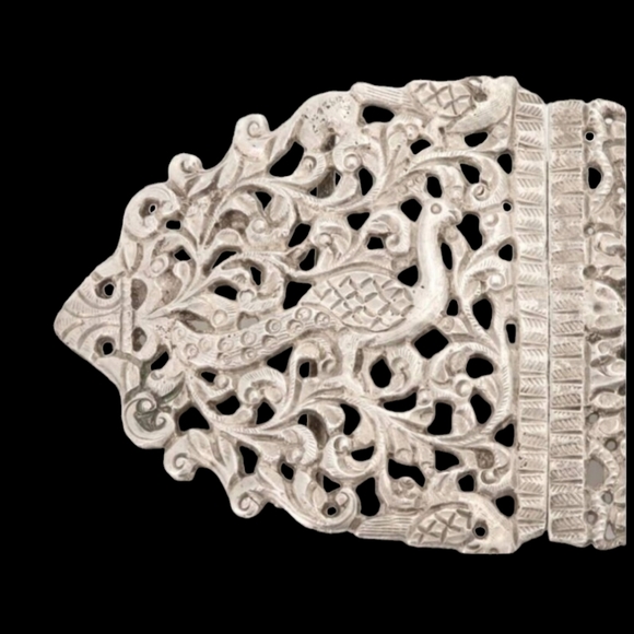 Estate Antique Art Nouveau Large Heavy 800 Silver Belt Buckle Openwork Peacocks - Picture 2 of 5